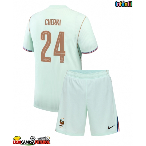 Camisa de Futebol França Rayan Cherki #24 Equipamento Secundário Infantil Mundo 2026 Manga Curta (+ Calças curtas)